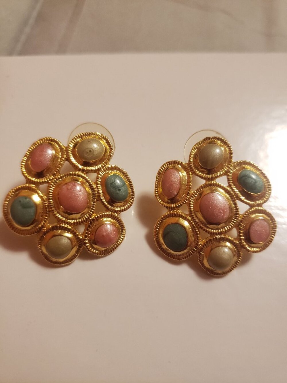 Vintage gold plated floral motif pierced earrings